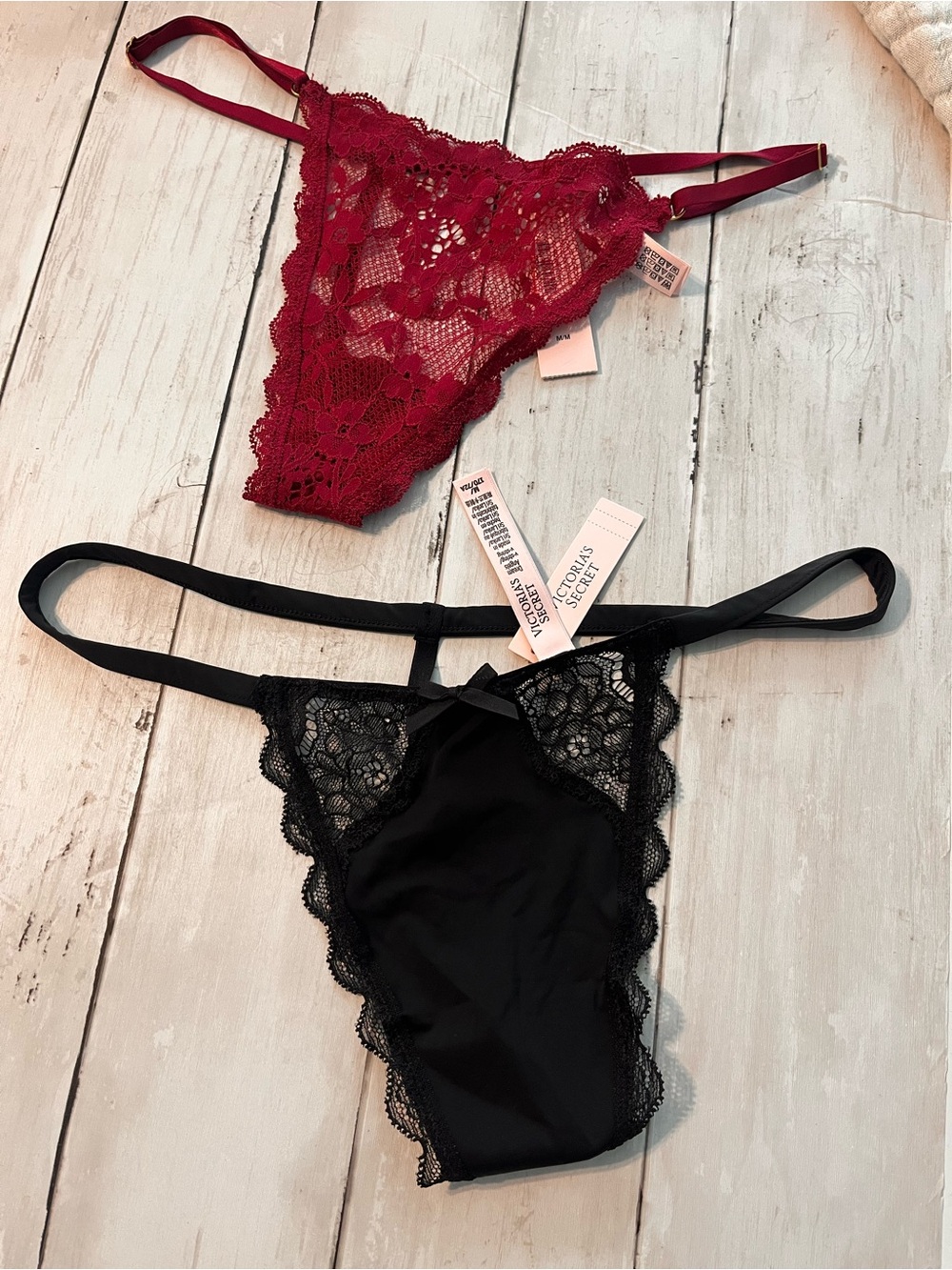 Victoria's Secret Dream Angels Lace Thong Set - Burgundy & Black M